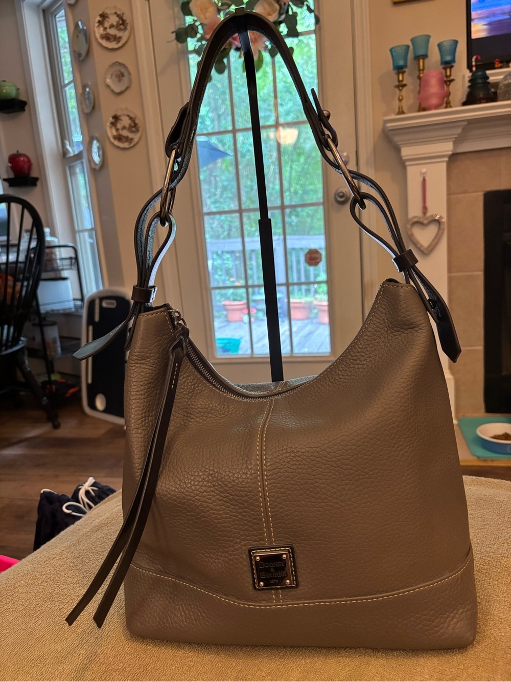 Dooney & Bourke Grey Pebble Leather Shoulder Hobo